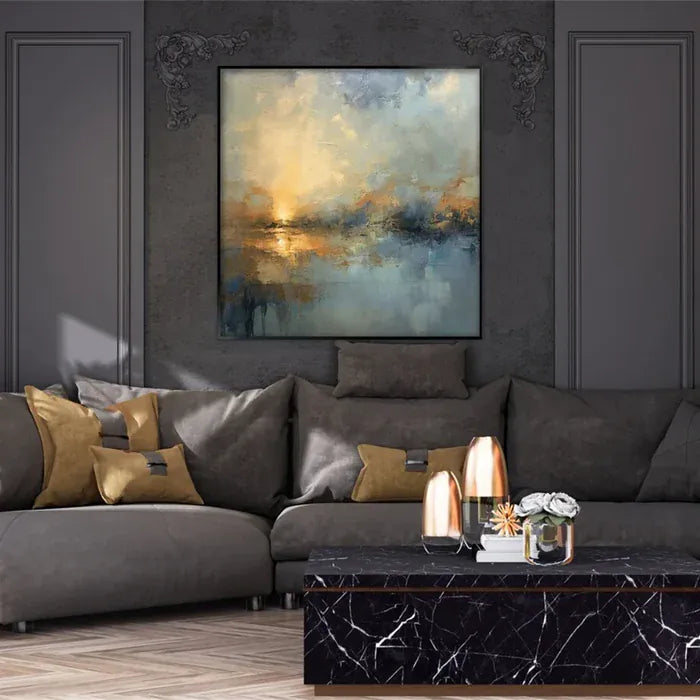 Abstract Sunset Landscape Wall Art – Modern Ocean Canvas Painting#yy721043