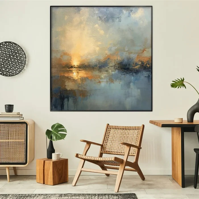 Abstract Sunset Landscape Wall Art – Modern Ocean Canvas Painting#yy721043