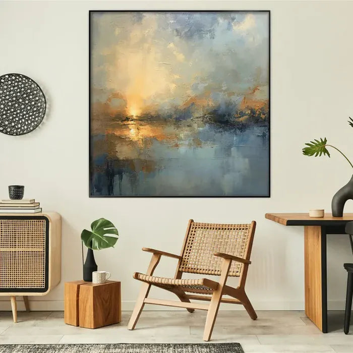Abstract Sunset Landscape Wall Art – Modern Ocean Canvas Painting#yy721043