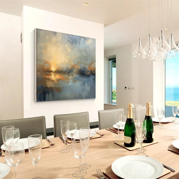 Abstract Sunset Landscape Wall Art – Modern Ocean Canvas Painting#yy721043