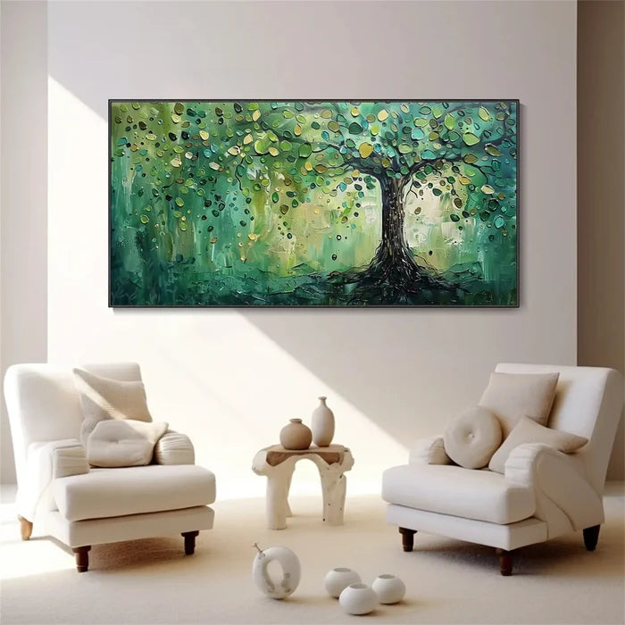 Green Tree Wall Art – Textured Nature Landscape Canvas Painting#yy721045