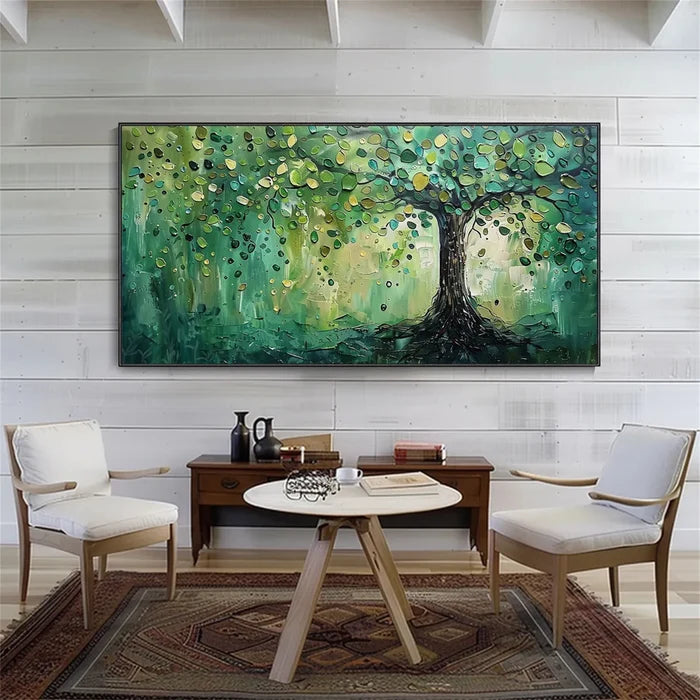 Green Tree Wall Art – Textured Nature Landscape Canvas Painting#yy721045