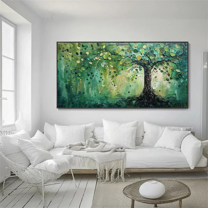 Green Tree Wall Art – Textured Nature Landscape Canvas Painting#yy721045