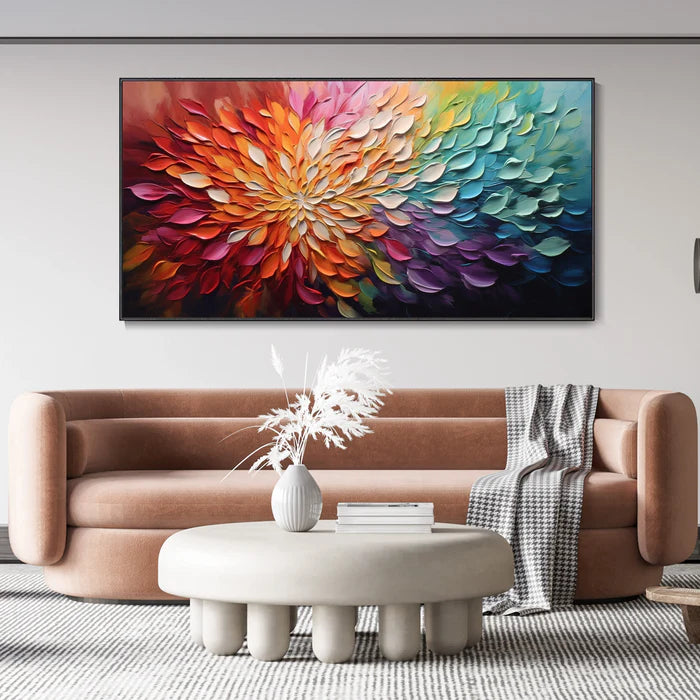 Rainbow Flower Textured Wall Art – 3D Floral Canvas Painting#yy721049