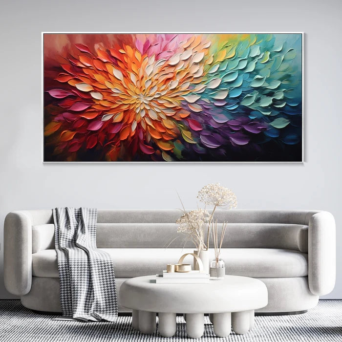 Rainbow Flower Textured Wall Art – 3D Floral Canvas Painting#yy721049