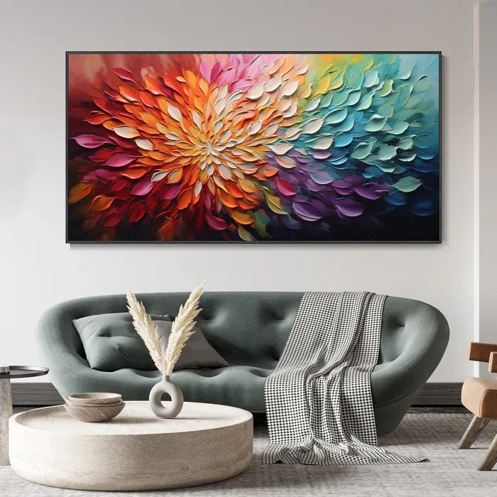 Rainbow Flower Textured Wall Art – 3D Floral Canvas Painting#yy721049