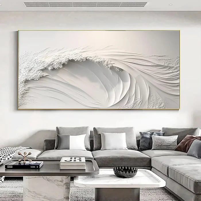 White Textured Abstract Wall Art – Minimalist 3D Canvas Painting#yy721054