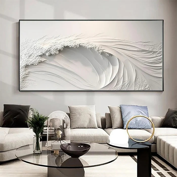 White Textured Abstract Wall Art – Minimalist 3D Canvas Painting#yy721054