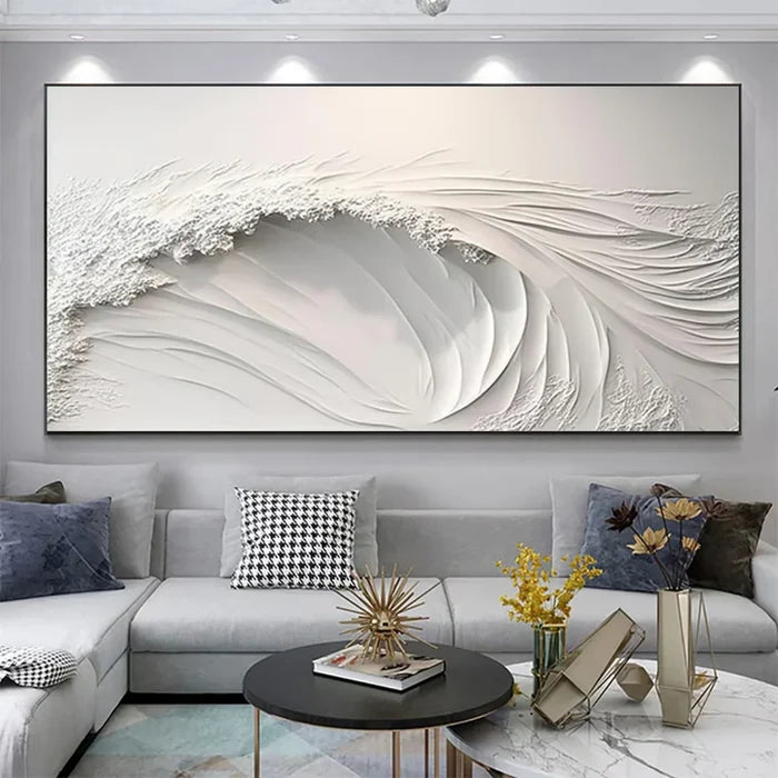 White Textured Abstract Wall Art – Minimalist 3D Canvas Painting#yy721054