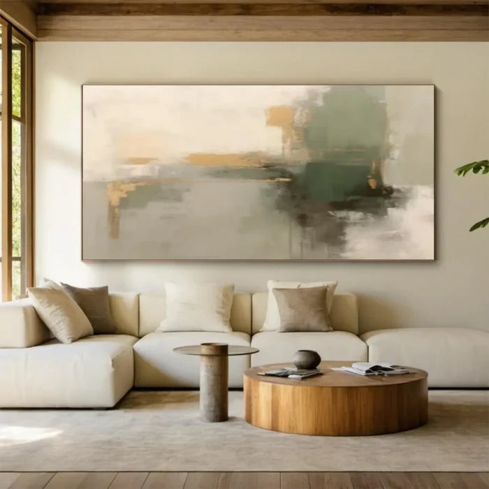 Neutral Abstract Textured Wall Art – Modern Green Canvas Painting#yy721055