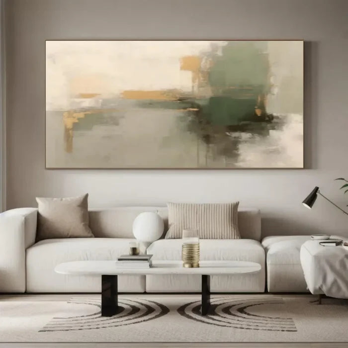 Neutral Abstract Textured Wall Art – Modern Green Canvas Painting#yy721055