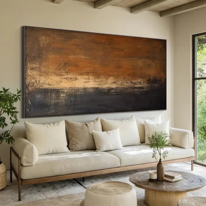 Dark Abstract Landscape Wall Art – Brown Textured Canvas Painting#yy721056