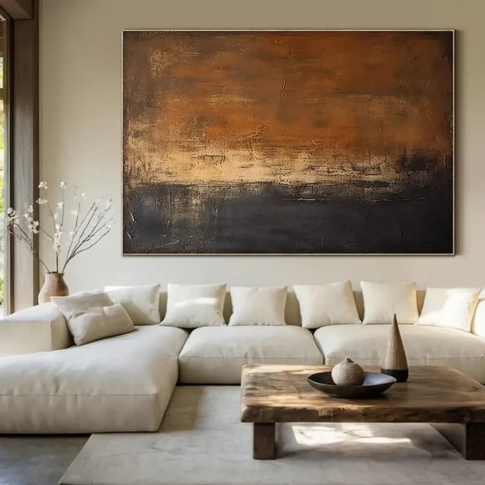 Dark Abstract Landscape Wall Art – Brown Textured Canvas Painting#yy721056