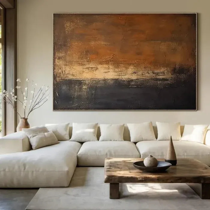 Dark Abstract Landscape Wall Art – Brown Textured Canvas Painting#yy721056