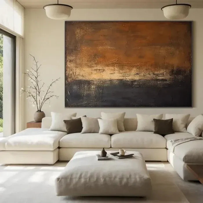 Dark Abstract Landscape Wall Art – Brown Textured Canvas Painting#yy721056