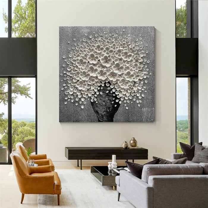White Floral Tree Wall Art – 3D Textured Flower Canvas Painting#yy721060