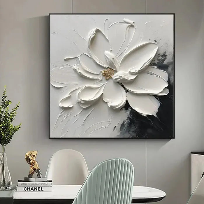 White Flower Textured Wall Art – 3D Floral Canvas Painting#yy721063