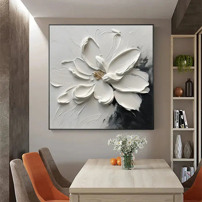 White Flower Textured Wall Art – 3D Floral Canvas Painting#yy721063