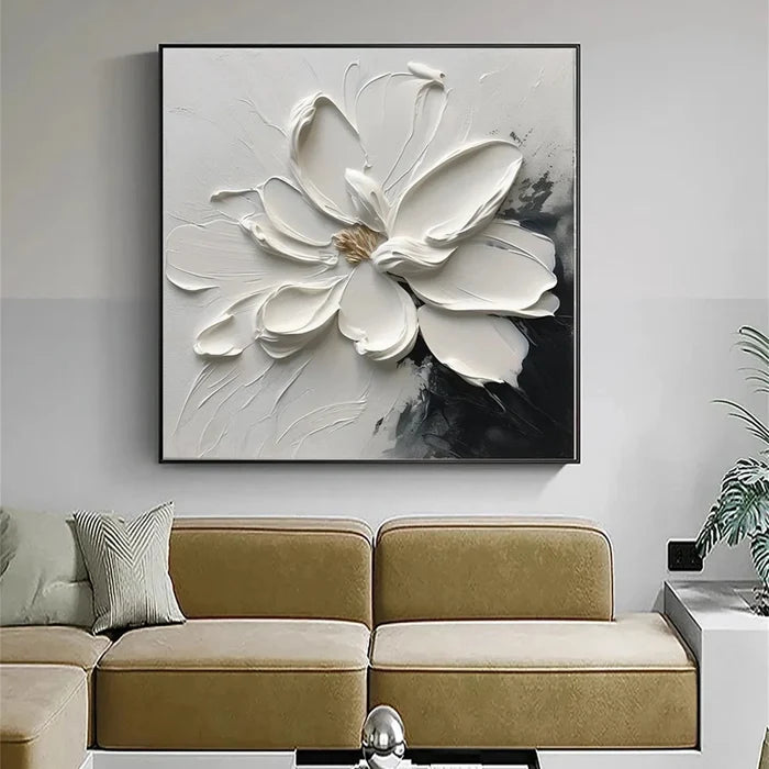 White Flower Textured Wall Art – 3D Floral Canvas Painting#yy721063