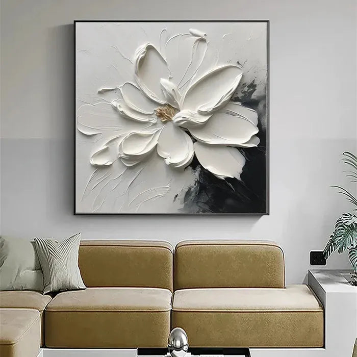 White Flower Textured Wall Art – 3D Floral Canvas Painting#yy721063