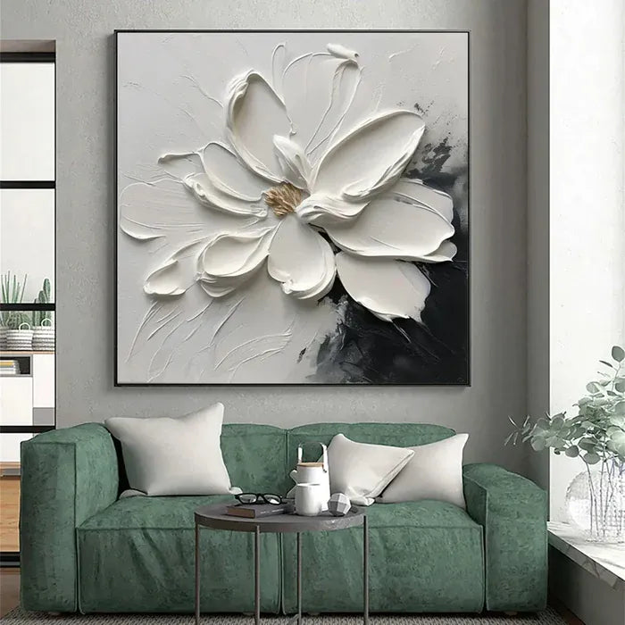 White Flower Textured Wall Art – 3D Floral Canvas Painting#yy721063