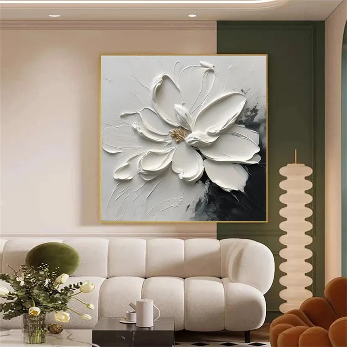 White Flower Textured Wall Art – 3D Floral Canvas Painting#yy721063