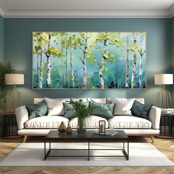 Birch Tree Forest Wall Art – Modern Nature Landscape Canvas Painting#yy721065