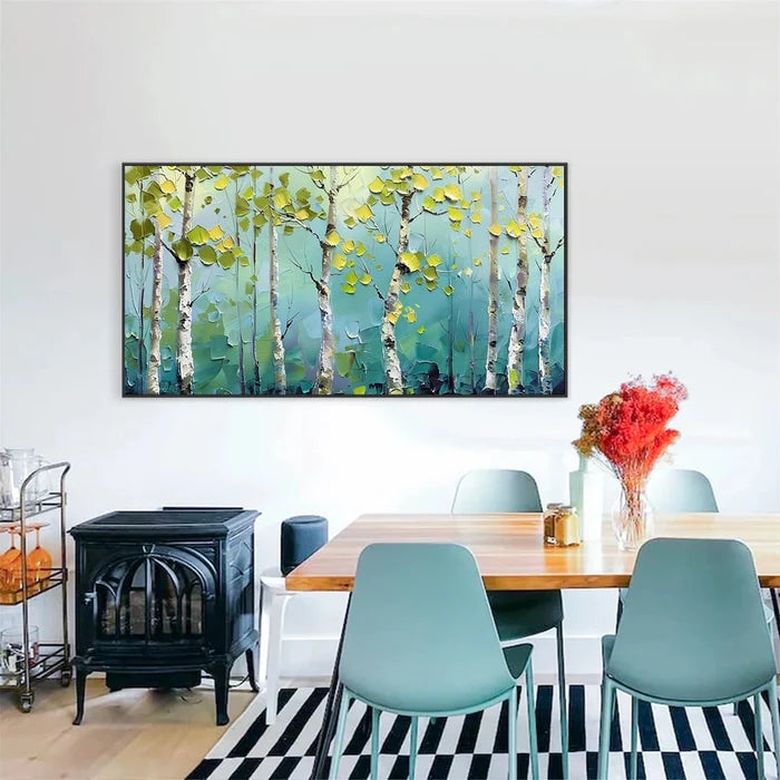 Birch Tree Forest Wall Art – Modern Nature Landscape Canvas Painting#yy721065