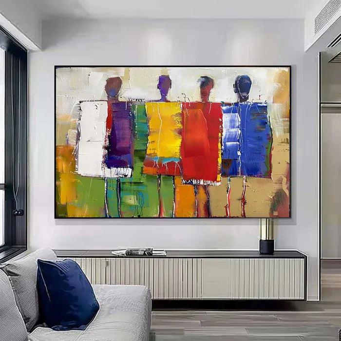 texture Colorful Abstract People Wall Art – Modern Figurative Canvas Painting#yy721066