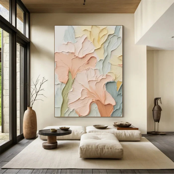 Pastel Floral Textured Wall Art – 3D Flower Canvas Painting#yy721067