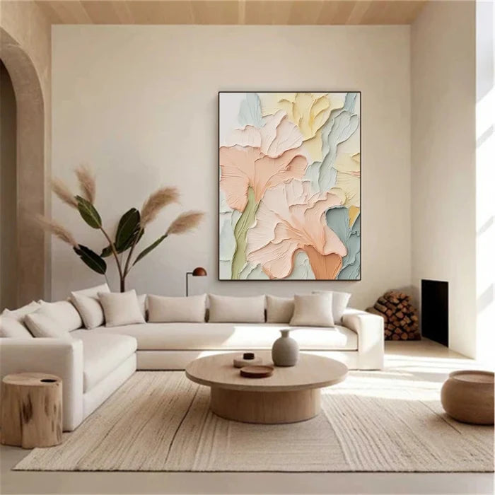 Pastel Floral Textured Wall Art – 3D Flower Canvas Painting#yy721067