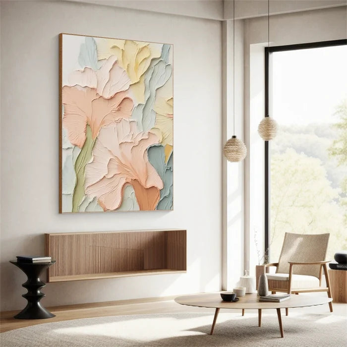 Pastel Floral Textured Wall Art – 3D Flower Canvas Painting#yy721067