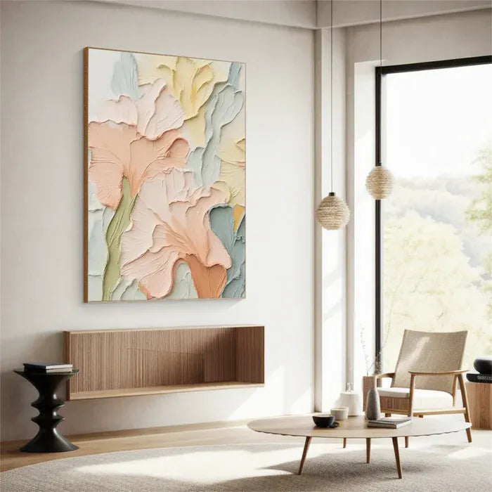 Pastel Floral Textured Wall Art – 3D Flower Canvas Painting#yy721067