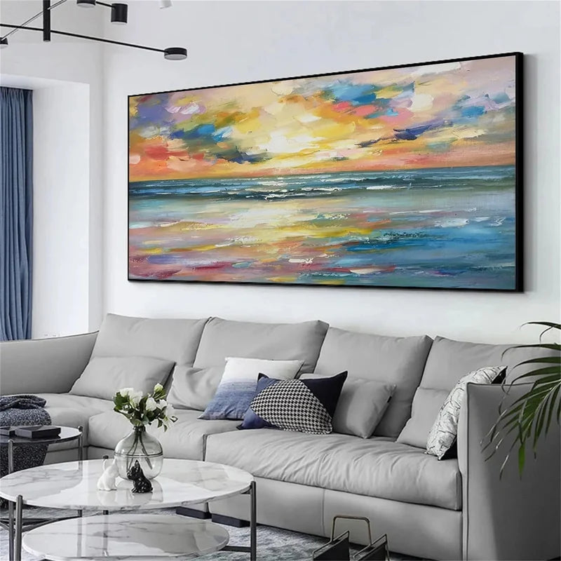 Colorful Ocean Landscape Wall Art – Abstract Seascape Canvas Painting#yy721075