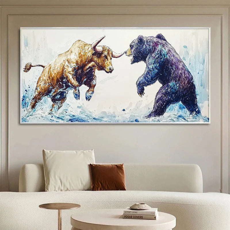 Bull and Bear Wall Art – Wildlife Animal Canvas Painting#yy721077