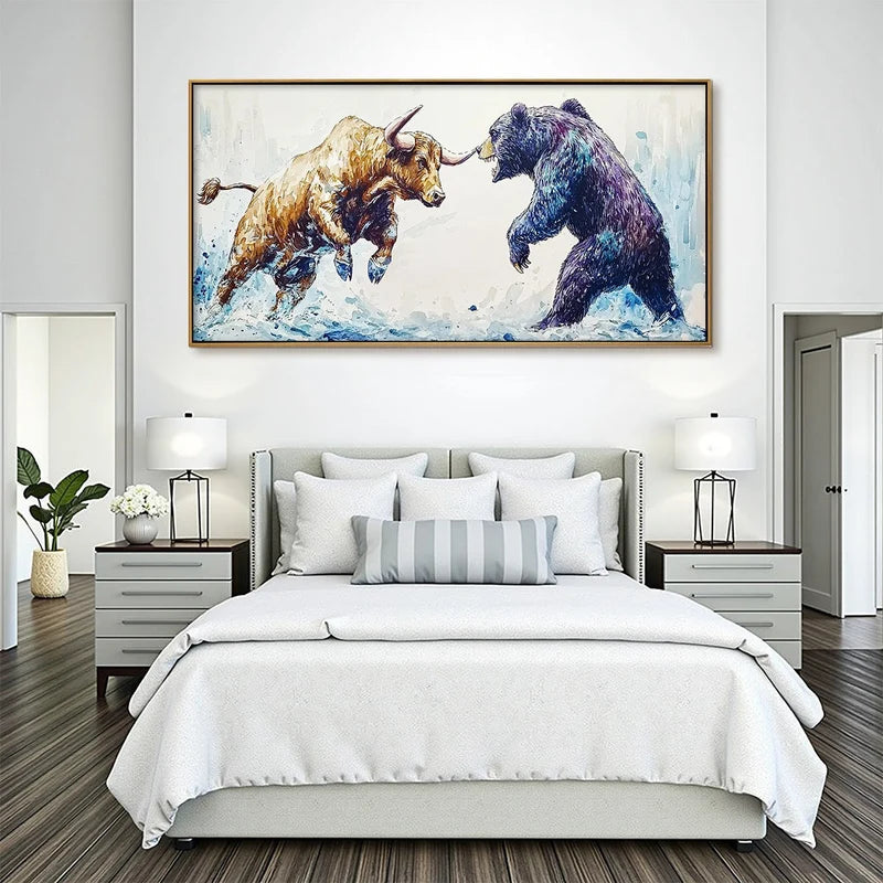 Bull and Bear Wall Art – Wildlife Animal Canvas Painting#yy721077