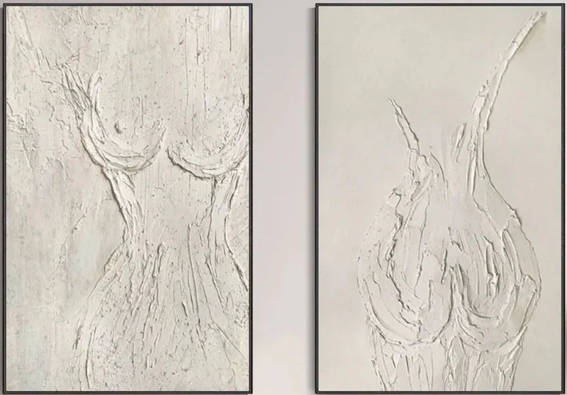 Minimalist White Textured Wall Art Set – Abstract 2 Piece Canvas Painting#yy721080