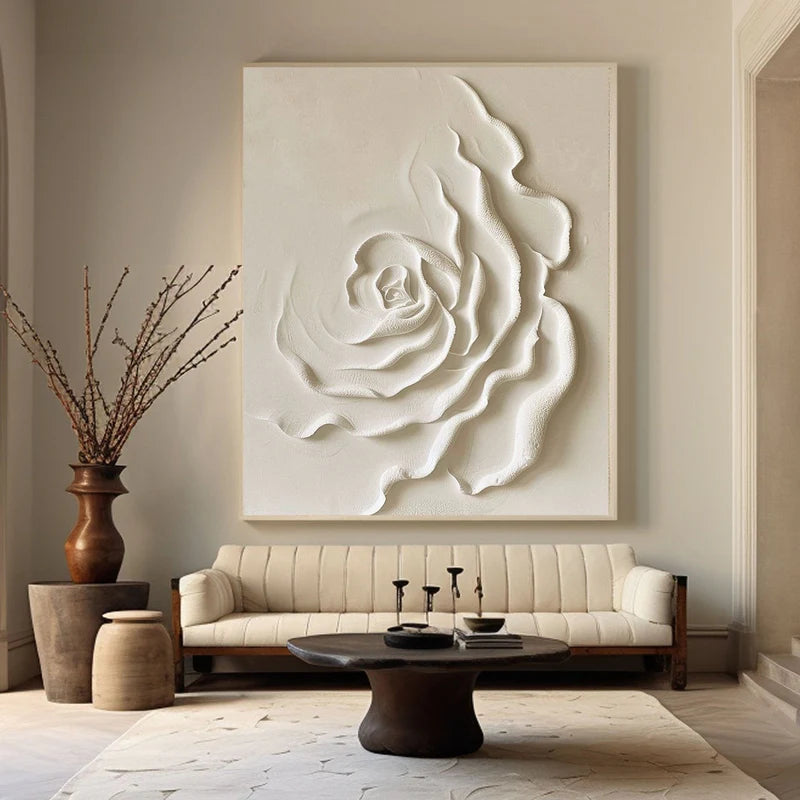 White Rose Textured Wall Art – 3D Floral Canvas Painting#yy721084