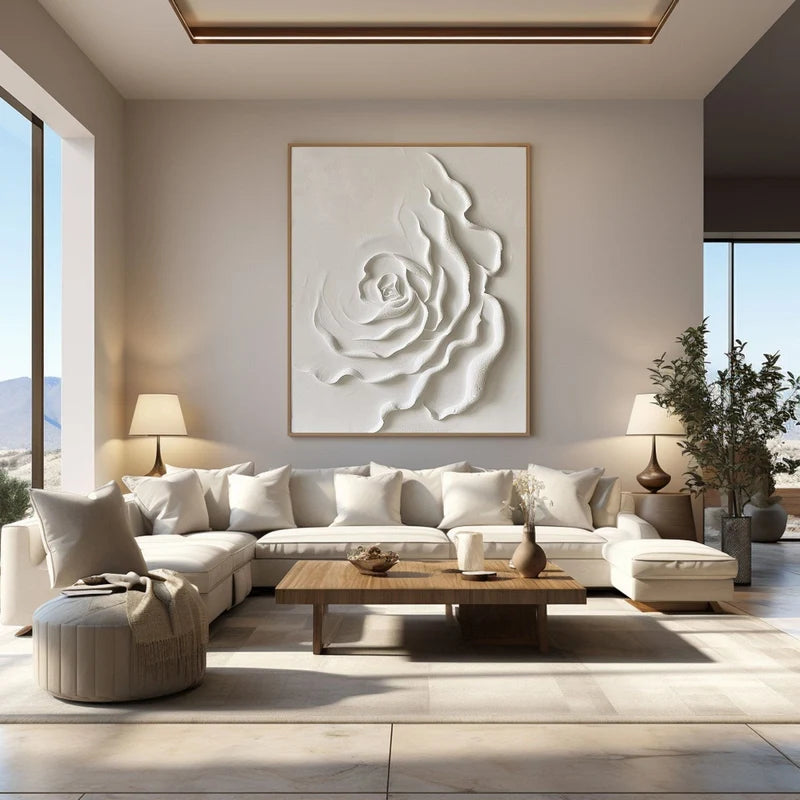 White Rose Textured Wall Art – 3D Floral Canvas Painting#yy721084