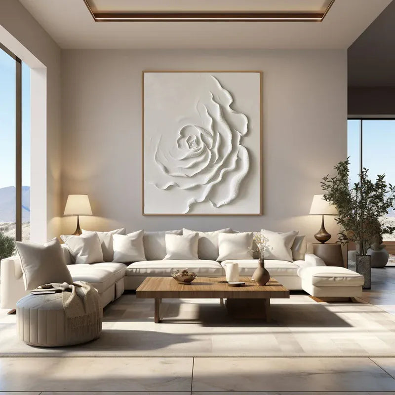 White Rose Textured Wall Art – 3D Floral Canvas Painting#yy721084