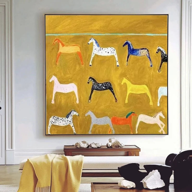 Colorful Horse Wall Art – Modern Abstract Equine Canvas Painting#yy721099