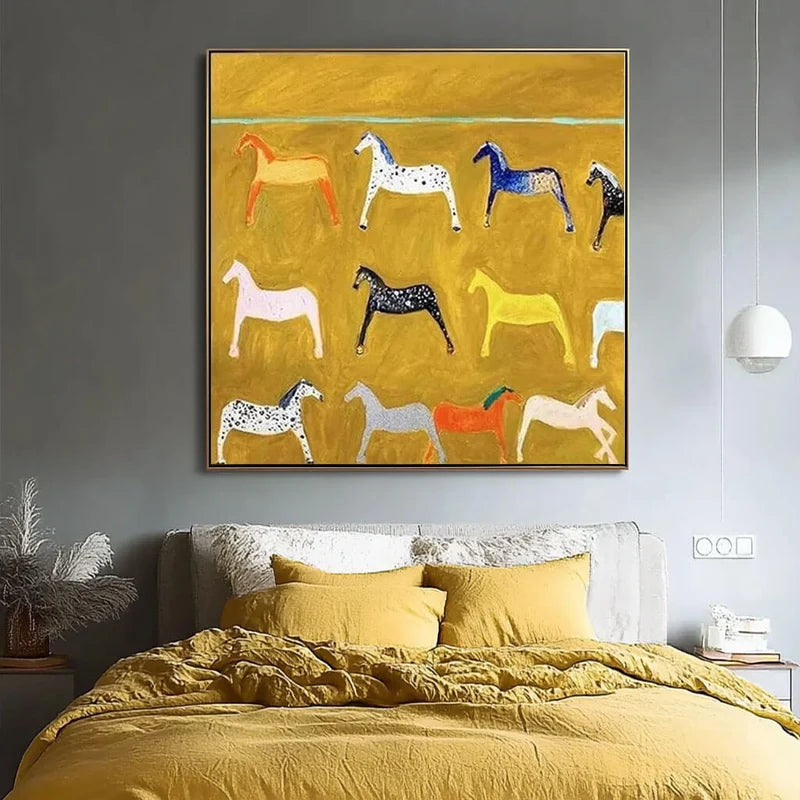 Colorful Horse Wall Art – Modern Abstract Equine Canvas Painting#yy721099
