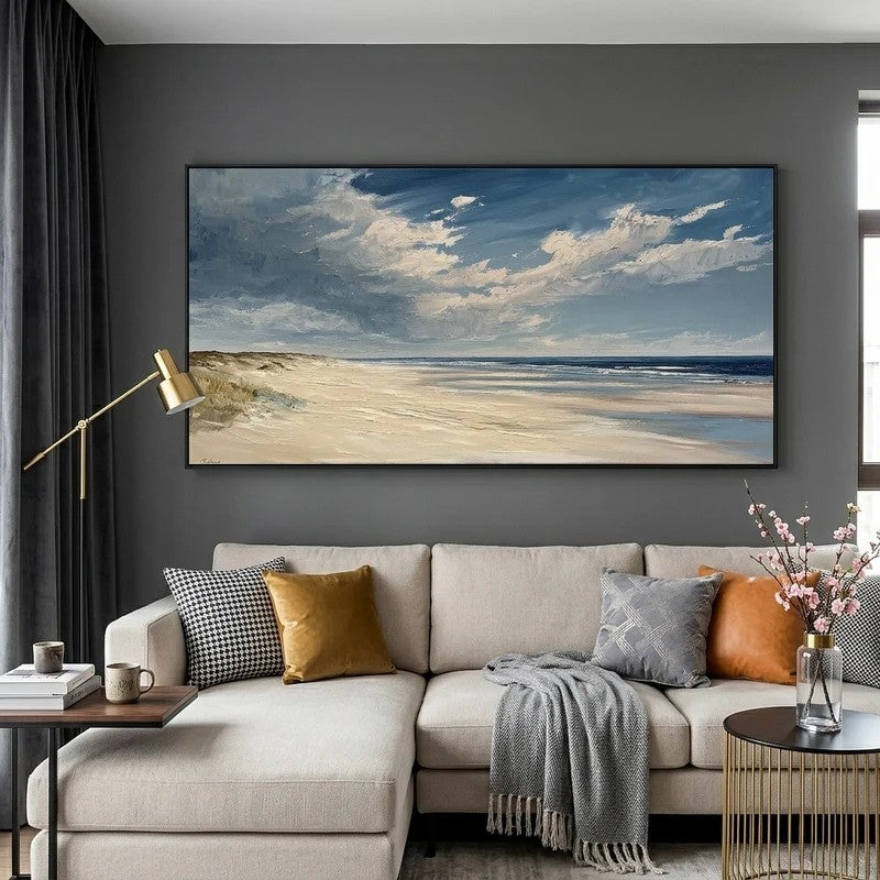 Ocean Beach Landscape Wall Art – Blue Coastal Canvas Painting#yy721101