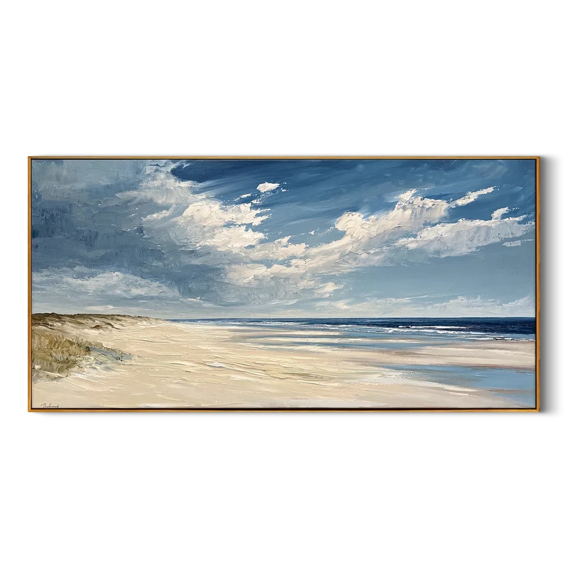 Ocean Beach Landscape Wall Art – Blue Coastal Canvas Painting#yy721101