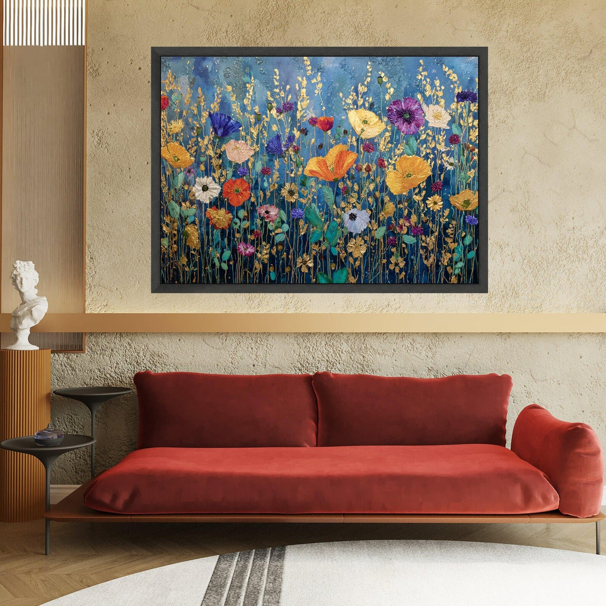 Golden Wildflower Meadow – Textured Floral Oil Painting#yy721106