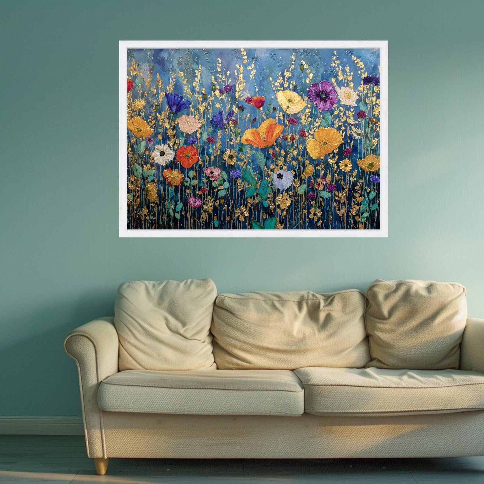 Golden Wildflower Meadow – Textured Floral Oil Painting#yy721106