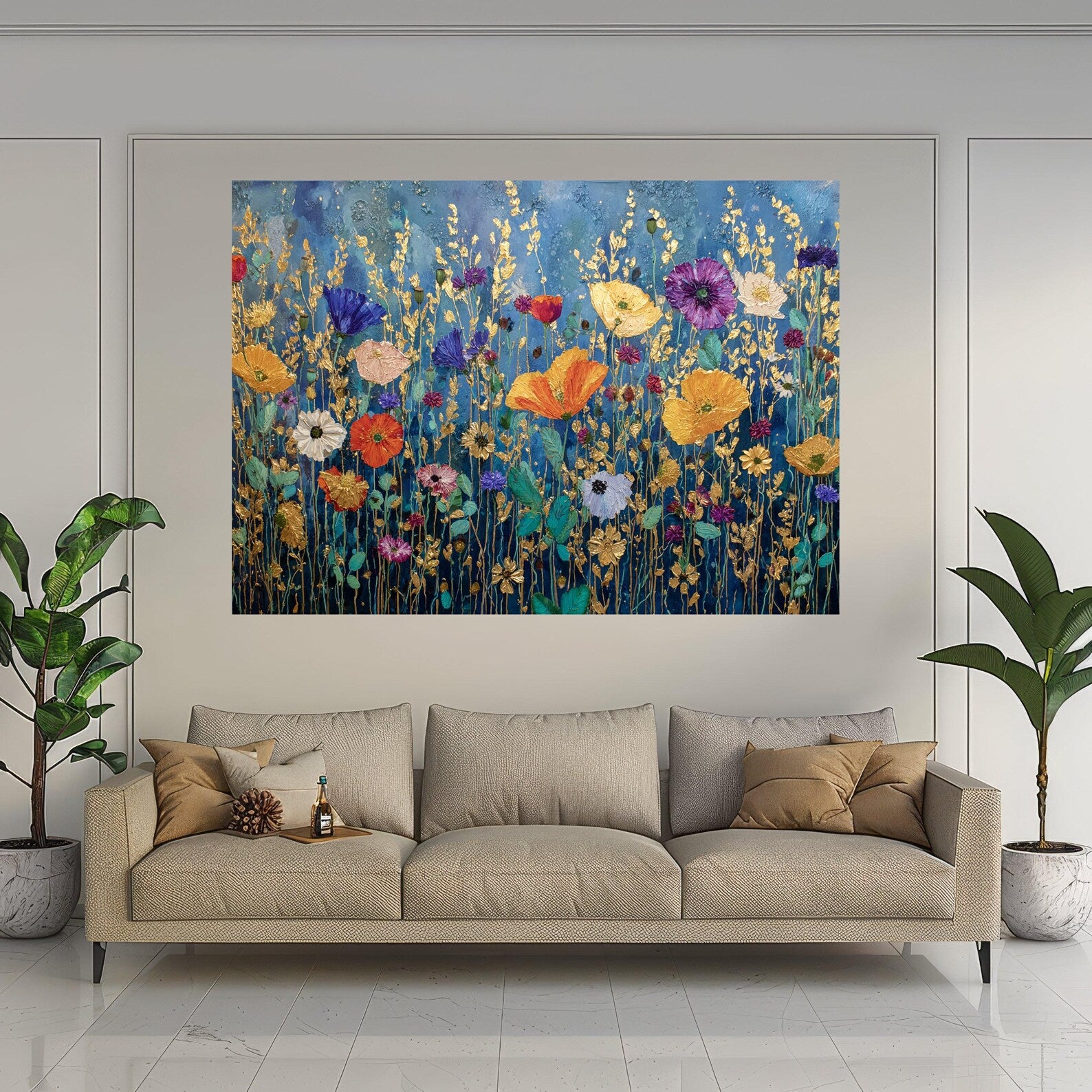 Golden Wildflower Meadow – Textured Floral Oil Painting#yy721106