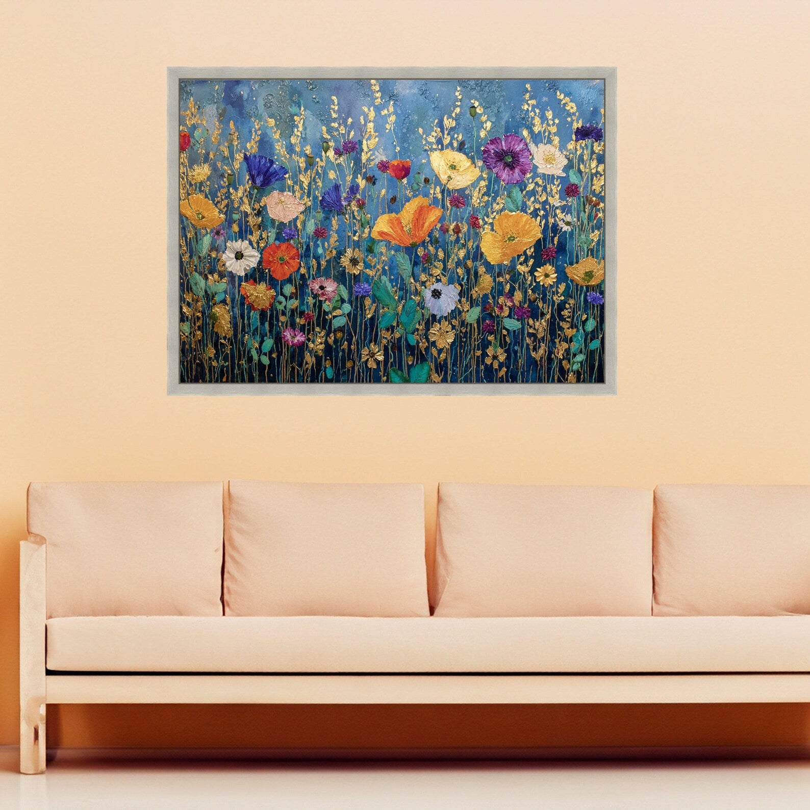Golden Wildflower Meadow – Textured Floral Oil Painting#yy721106