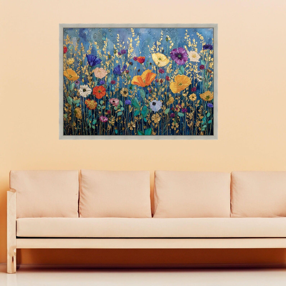 Golden Wildflower Meadow – Textured Floral Oil Painting#yy721106