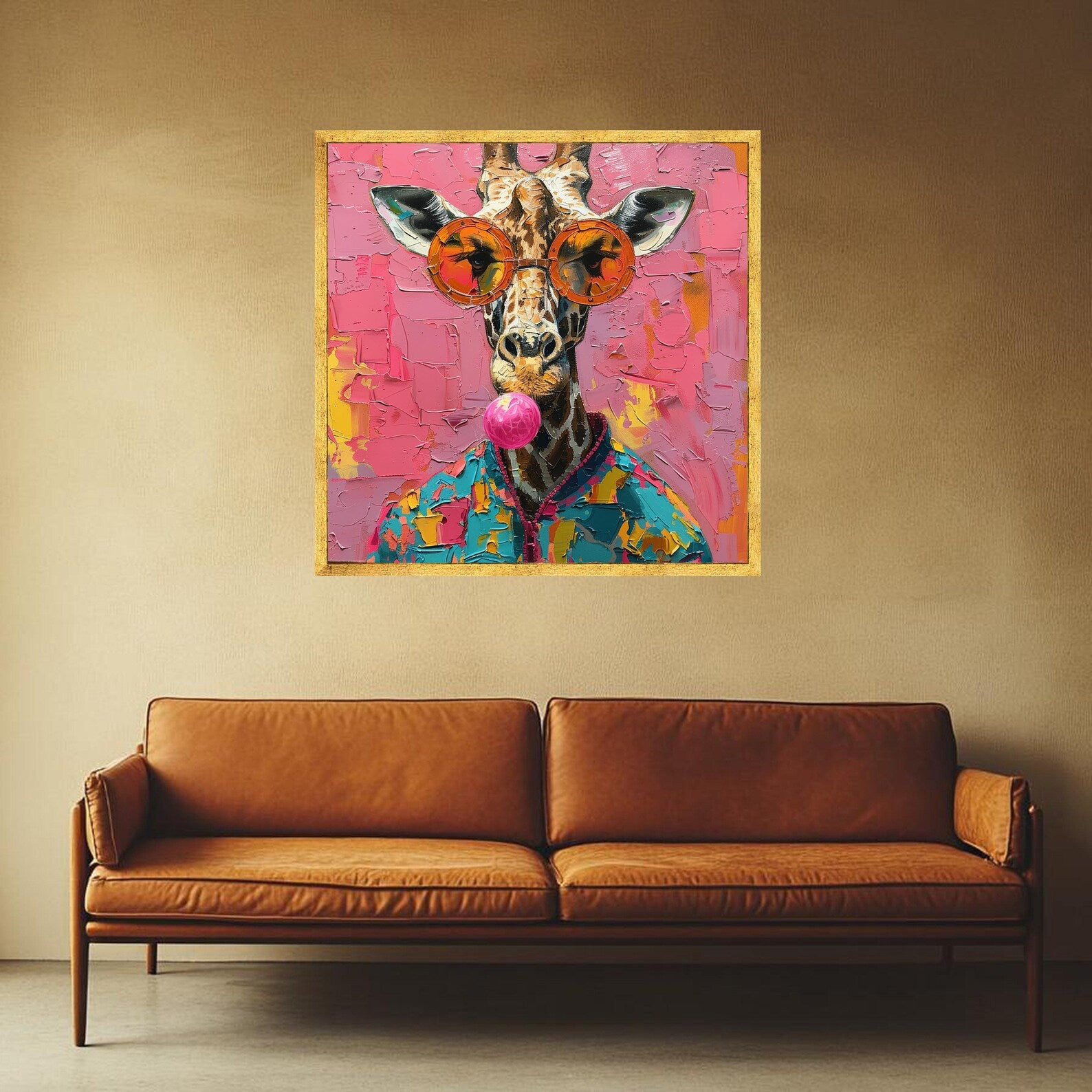 Bubblegum Giraffe – Colorful Animal Oil Painting#yy721108